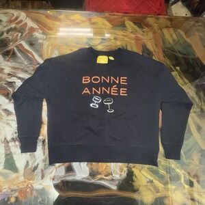 Pthalo Ruth Maeve Bonne Année Sweatshirt XXS Navy Graphic Crewneck Holiday‎